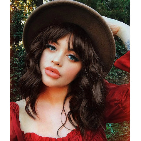 14 Inch Pastel Synthetic Short Wig With Bangs Shoulder Length Wavy Costume Natural Colorful Premium Cosplay For Girls Women