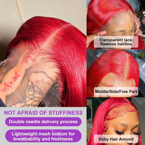 30 40 Inch Brazilian Red 13x6 HD Lace Front Human Hair Wigs 200% Red Color Straight 13X4 Transparent Lace Frontal Wig For Women