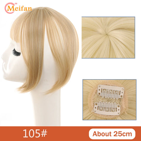 MEIFAN Synthetic Middle Part Topper Hairpiece with Bangs Clip-In Bangs Extension Natural Invisible Clourse Hairpiece for Women