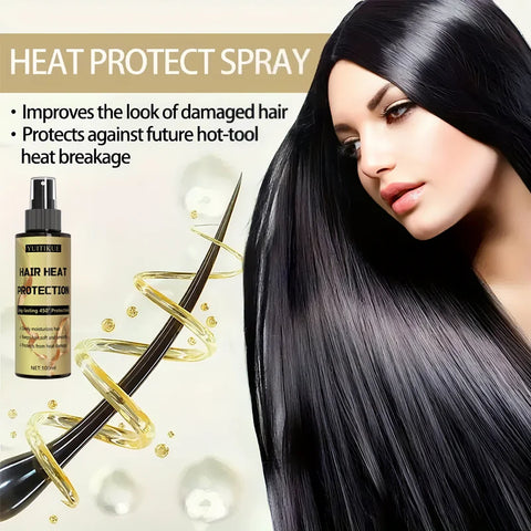 YUITIKUE Silk Care Heat Protection Spray, a heat styling product that polishes, smooths, and softens curly hair.