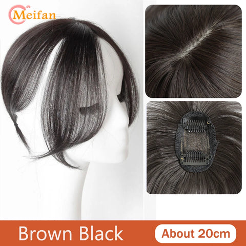 MEIFAN Synthetic Middle Part Topper Hairpiece with Bangs Clip-In Bangs Extension Natural Invisible Clourse Hairpiece for Women