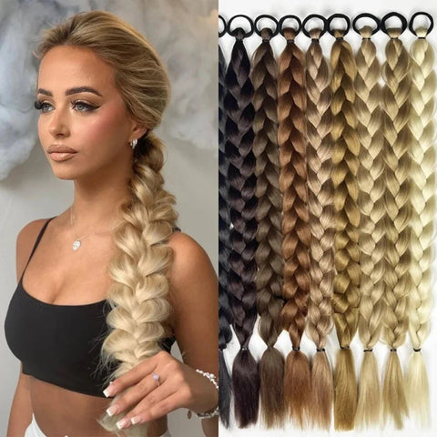 24 Inch Synthetic Long Braided Ponytail Hair Extensions for Women With Elastic Band  Hair Accessories