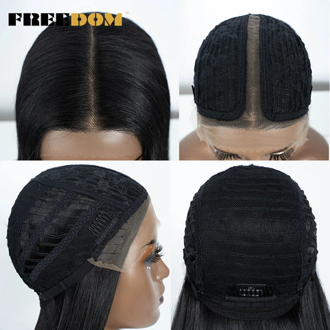 FREEDOM Straight Synthetic Lace Front Wig For Women 38 Inch Long Ombre Brown Red Blonde Hightlight Lace Frontal Wigs Cosplay Wig