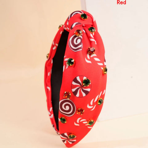 Christmas Magic Wand Red Green Candy Rhinestone Knot Hairband Headband High Apex Hair Accessories Hair Jewerlery
