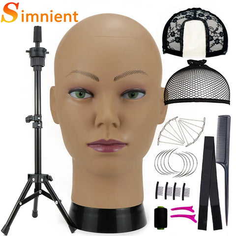 New Bald Mannequin Head With Wig Stand AdjustableTripod Support For Wigs Hair Extension Holder Wig Making Kit Tools Accessories