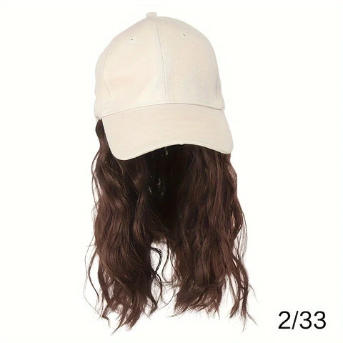 Hat Wig for Women Short Wave Baseball Cap Wig with Curly Synthetic Hair Extensions  Adjustable Brown Black Baseball Hat Wig