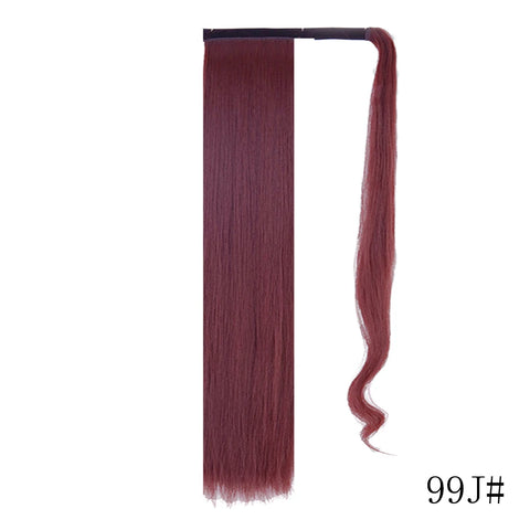 LISI GIRL Synthetic Hair 22''34'' Long Straight Ponytail Wrap Around Ponytail Clip in Hair Extensions Black Hairpiece Headwear
