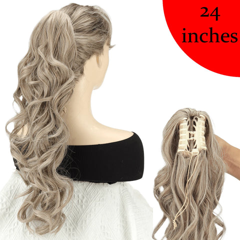 Synthetic Claw Clip Ponytail 18Inch Long Wavy Black Brown Heat Resistant Type Layered Horse Tail  Hair Extension