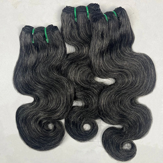 Raw Body Wave Human Hair Bundles Salt and Pepper P1b/Gray Unprocessed Short Grey Human Hair Extensions Virgin Hair Weave Weft