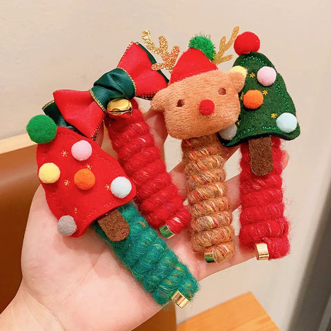 2PCS Hair Ropes Christmas Headwear for Girl Cartoon Elk Deer Tree Kid Cute Party Headband Children Hair Accessory New Year Gift