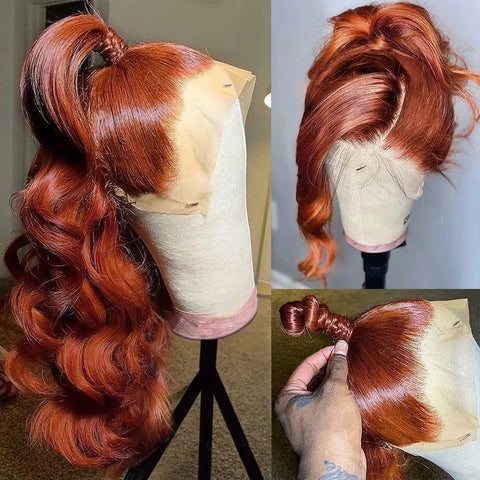 Reddish Brown 13x4 Hd Lace Front Wigs Human Hair Pre Plucked 180% Density Body Wave Red Colored Lace Frontal Human Hair Wigs