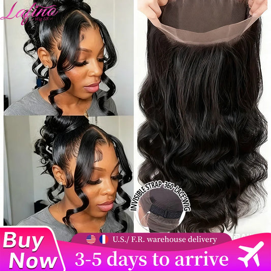 Hidden Strap Body Wave 360 HD Full Lace Front Wigs Human Hair Pre Plucked 12A Glueless Brazilian Virgin Wig With Drawstring
