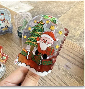 YHJ New Christmas Crystal Ball Hair Claw Clip Cartoon Santa Claus Snowman House Crab Hair Clips Hair Accessories for Women Girls