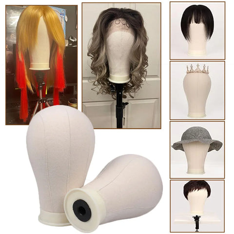 21inch 23inch Wig Head Mannequin Head with Wig Stand ,Manikin Canvas Head for Wigs Making Display with pins