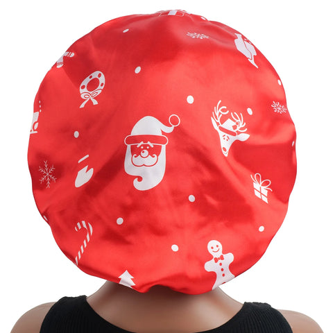 1pc Christmas Women'S Satin Sleep Cap with Elastic Wide Brim Soft Bonnet for Wigs & Hair, Comfortable Hair Cover Satin Bonnet