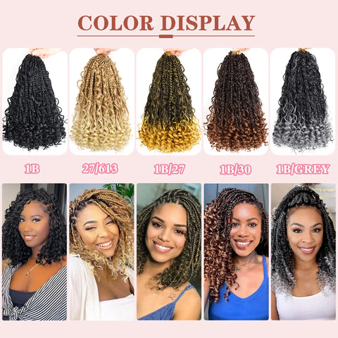 8 Packs Synthetic 12 Inch Goddess Box Braids Crochet Hair Boho Box Braids With Curl Ends Hair Extensions for Women Black