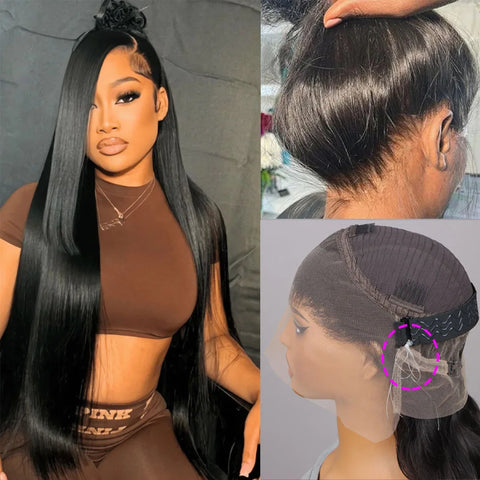 Invisi Strap 360 Full Glueless Lace Front Wigs Human Hair HD Straight Lace Frontal Wig Pre Plucked Drawstring Wig for Women