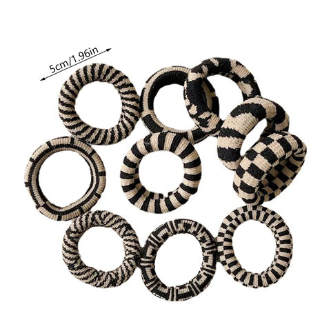 5pcs simple and versatile high-stretch black and white checkered traceless hair ring