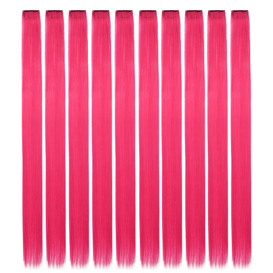 10PCS/Pack Colored Party Highlights Clip in Hair Extensions for Girls 22 Inches Omber colors Straight Hair Synthetic Hairpieces