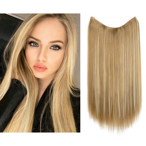 SARLA Synthetic No Clip Hair Extension Ombre Natural Fake False Long Straight Hairpiece Blonde Hair For Women