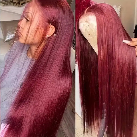 30 Inch Burgundy Body Wave Human Hair Wigs 13x4 HD Lace Frontal Wig Colored 99j Wet And Wavy Curly Lace Front Human Hair Wigs