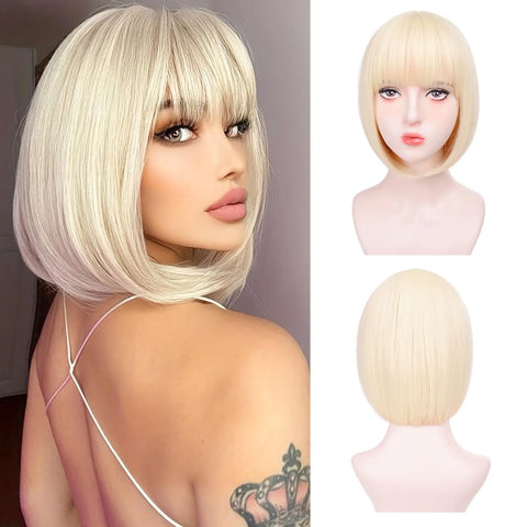 Short, light purple bob hairstyle synthetic wig for Halloween party cosplay wig, daily high-temperature hair accessory wig set