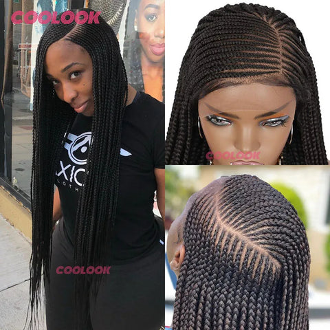 36" Synthetic Side Part Braided Wigs Heart Full Lace Front Wig Twist Box Braid Wigs With Baby Hair Knotess Lace Wig African Wig