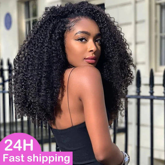 Kinky Curly Flip Over Wig Half Wigs Human Hair 3 in 1 Glueless Wig With Drawstring Seamless Wear Go Glueless Wig