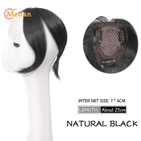 MEIFAN Synthetic Middle Part Topper Hairpiece with Bangs Clip-In Bangs Extension Natural Invisible Clourse Hairpiece for Women