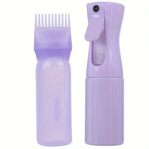2-Pack Plastic Refillable Continuous Spray Bottles with Root Comb Applicator - Fine Mist Sprayer for Hairstyling Hair Dye Bottle