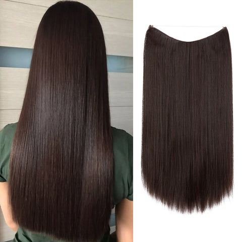 SARLA Synthetic No Clip Hair Extension Ombre Natural Fake False Long Straight Hairpiece Blonde Hair For Women