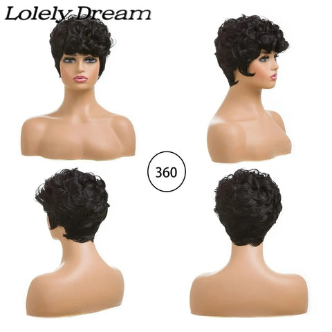 Lolely Dream Curly Pixie Cut Wig Short Bob Wig for Black Women 100% Human Hair Wig Full Machine Made Daily High Quality Wigs
