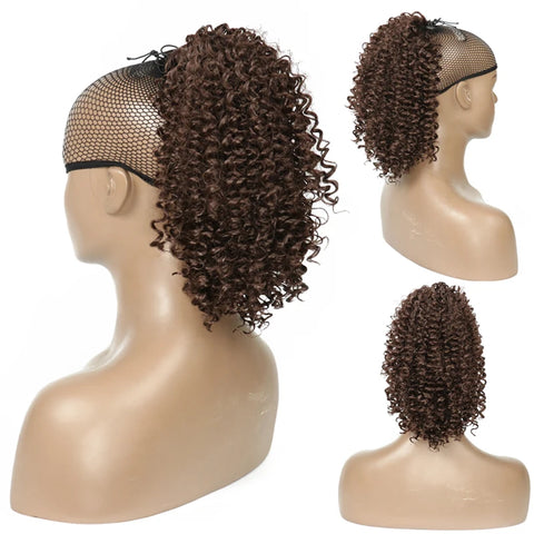 Synthetic Drawstring Curly Ponytail Extension for African Women Short Afro Kinky Ponytail Extension