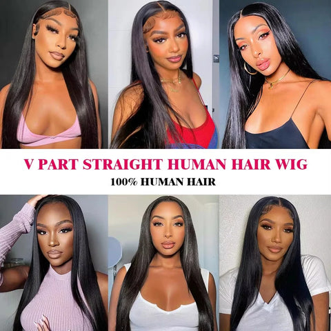 220 Density Straight Hair V part Wig 16-36 Inch Upgrade 100% Human Hair Head Clip In Half Wig Brazilian Glueless Wigs For Women