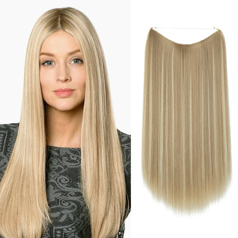 SARLA Synthetic No Clip Hair Extension Ombre Natural Fake False Long Straight Hairpiece Blonde Hair For Women