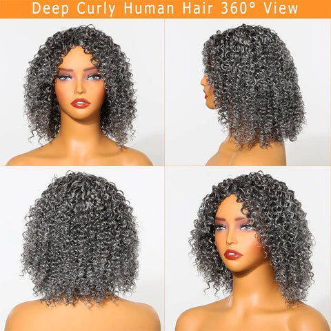 12inch Salt And Pepper Wigs Human Hair HD Grey Lace Front Wig Human Hair Pre Plucked Hairline Deep Curly Salt and Pepper Bog Wig