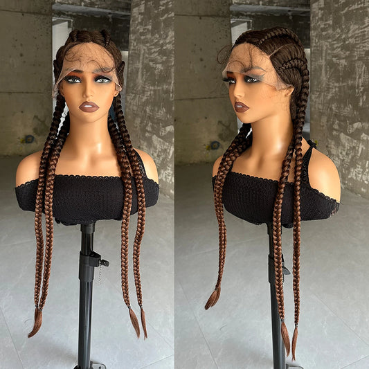 Synthetic Lace Front Wig Braided Wigs With Baby Hair 32 Inches 4 Twist Cornrow Braids Cosplay DIY Wig Synthetic Crochet Braids