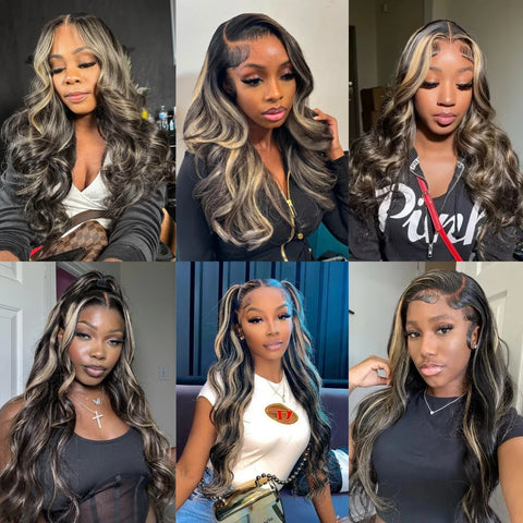 Upgrade 12A Blonde Highlight Wig Human Hair 13X4 13x6 Body Wave Lace Frontal Human Hair Wigs Pre plucked 5x5 Lace Closure Wigs