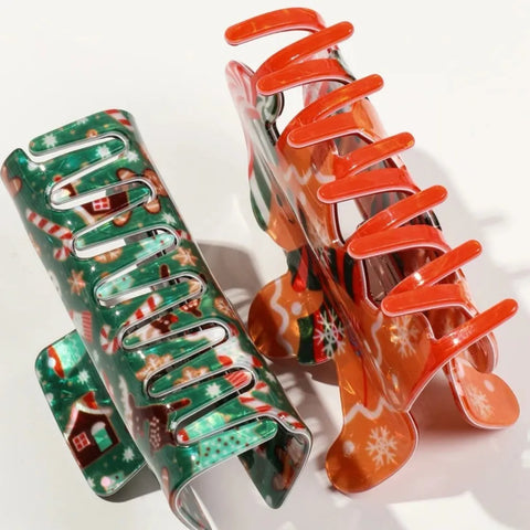 1/2Pcs Acrylic Christmas Hair Claw Clips for Women, Gingerbread Man Design Hair Jaw Clips Hair Accessories Holiday Gift Hair Pin