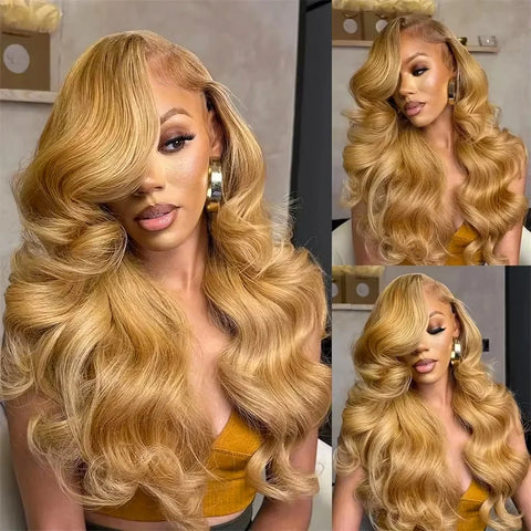 Brazilian #27 Honey Blonde 30 Inch Body Wave 13x4 Lace Front Human Hair Wig 13x6 HD Transparent Lace Frontal Wigs 200% For Women
