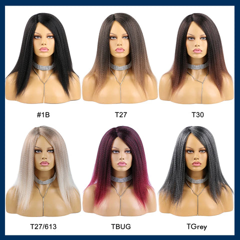 Yaki Kinky Straight Wig for Black Women 14 Inch Hair Natural Hairline Dreadlock Wig Kinky Curly Synthetic Hair Wigs Soft Fluffy