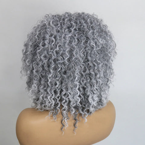 Salt and Pepper Grey Synthetic Lace Front Wig Heat Resistant  Drag Queen180Density Kinky Curly Short Bob  Wigs for Women Cosplay