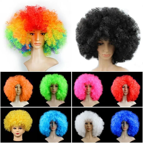 Unisex Adult Various Coloured Rainbow Circus Curly Black Afro Curly Wig Adult Fancy Dress Disco