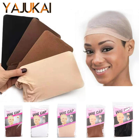 Yajukai New Stocking Cap For Wigs 2Pcs Cheap Hair Net For Wigs Bald Cap Beige Brown Nylon Stocking Wig Cap Stretchy Hair Cap