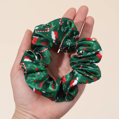 5Pcs Various Christmas Style Hair Ties Santa Hat Print Satin Scrunchies For Women Girls New Trendy Xmas Party Hair Accessories