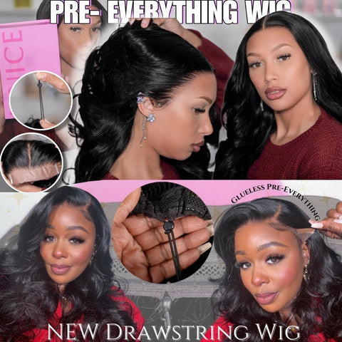 UNICE Hair Drawstring 13x4 Lace Frontal Human Hair Wig Pre Cut Pre Bleached Peel & Stick Body Wave Lace Front Wig 150% Density