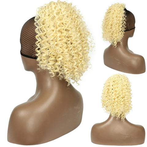 Synthetic Drawstring Curly Ponytail Extension for African Women Short Afro Kinky Ponytail Extension