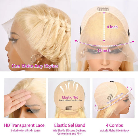 30 40 Inch 250 300% Density Blonde 613 Lace Front Wigs 13x6 HD Lace Wig Transparent Frontal 13X4 Bone Straight Human Hair Wigs