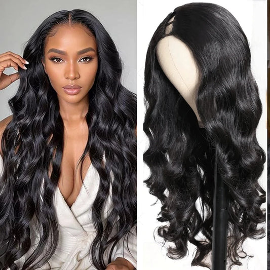 V Part Wig Human Hair Half Wig Body Wave 250 Density U Part Wig With Elastic Drawstring Wigs for Women on Sale No Glue Side Part