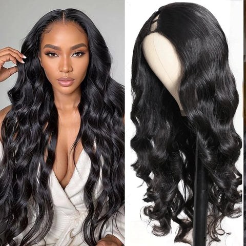 V Part Wig Human Hair Half Wig Body Wave 250 Density U Part Wig With Elastic Drawstring Wigs for Women on Sale No Glue Side Part